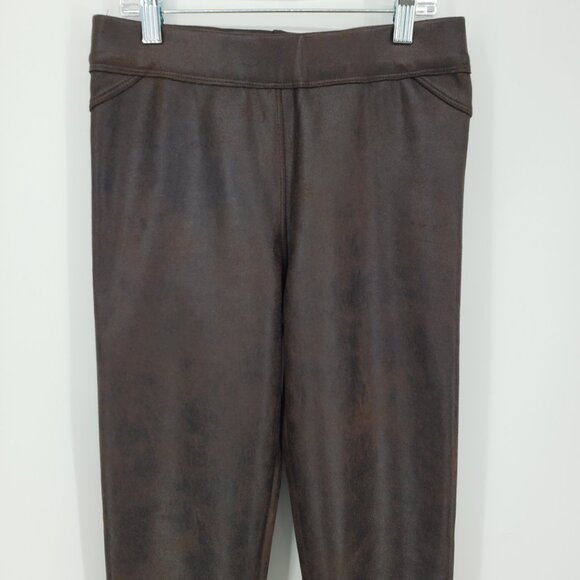 Max Studio‎ Vegan Faux Leather Leggings XS High Rise Waist Ankle Pull On Brown - Picture 6 of 9